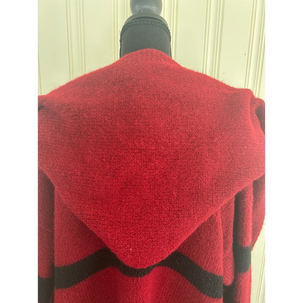 Peruvian Connection XL Red Striped Hood Alpaca Cardigan Blanket Sweater Coat - Picture 10 of 10